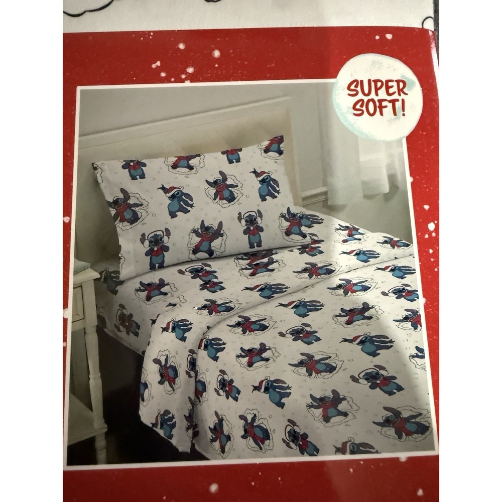 Disney Lilo & Stitch Twin Sheet Set Holiday 3 Piece Set Christmas Sheets New